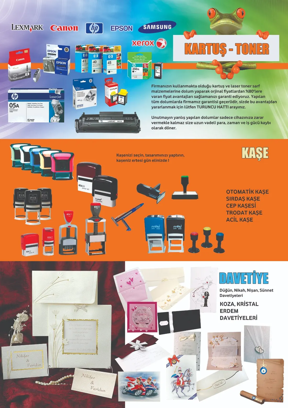 Kartuş - toner, kaşe ve davetiye